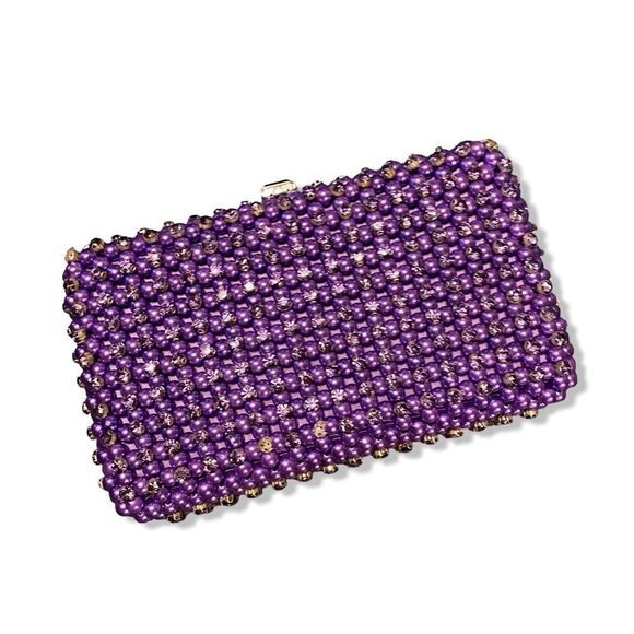 Retrofete Lydia Pearl Crystal bag clutch purple evening purse rhinestone event - Picture 1 of 12
